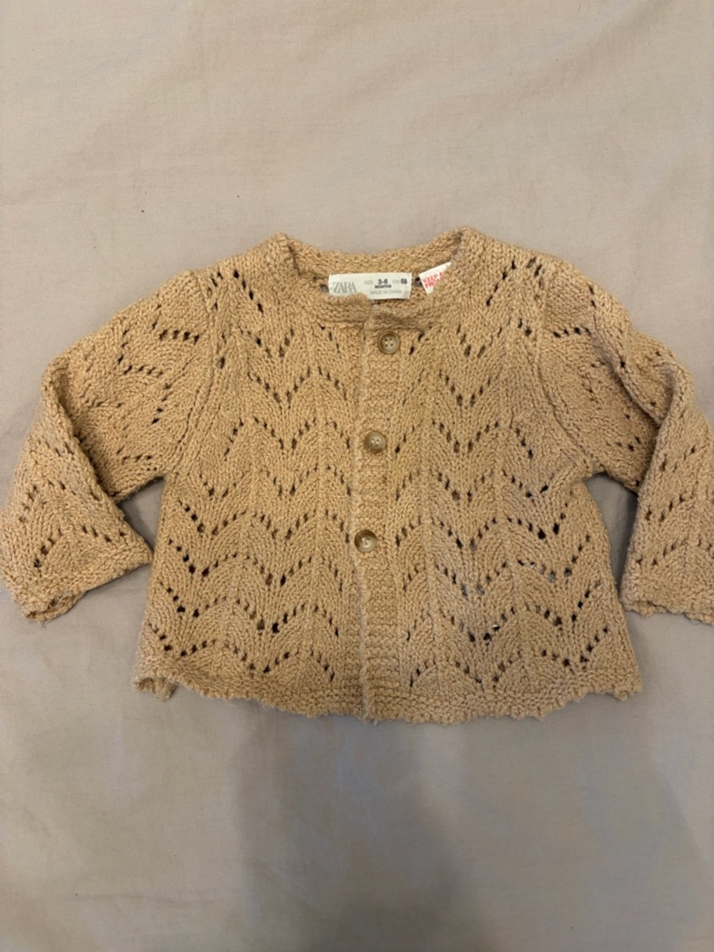 Zara Tan Openwork Knit Baby Cardigan
